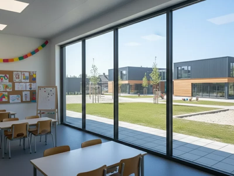 Klaslokaal van binnen naar buiten modulair