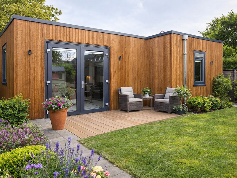 Mantelzorgwoning hout in tuin