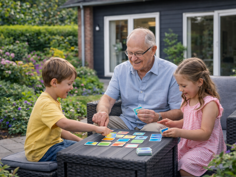 Opa met kleinkinderen bij mantelzorgwoning