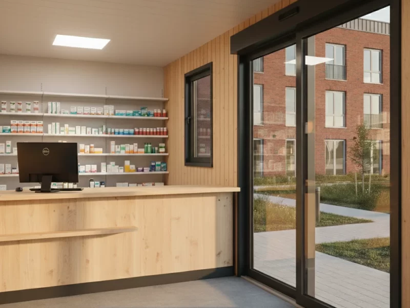 Prefab apotheek naast permanente bouw