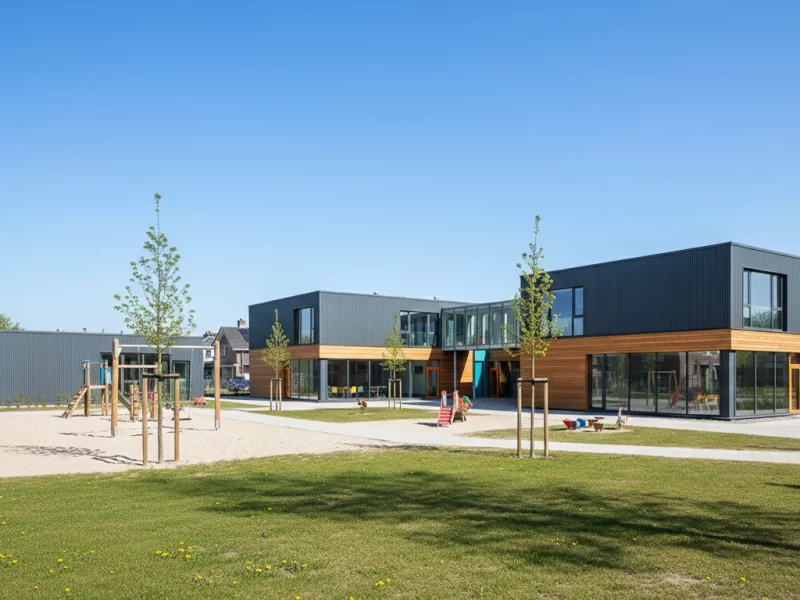 Prefab schoolgebouw met extra klaslokaal